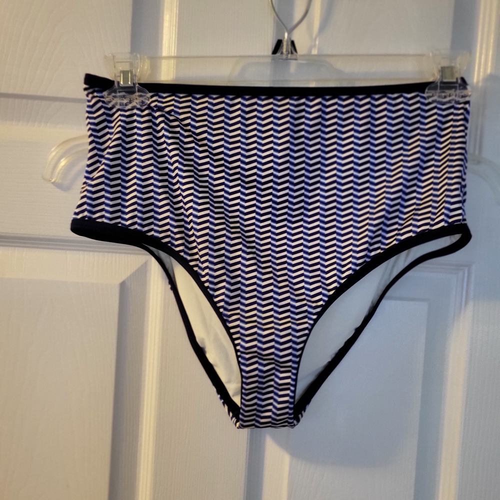 Womens Jets Blue and White High-Waisted Bikini Bottom
